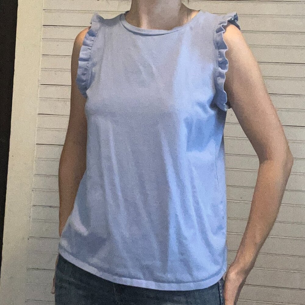 Medium Blue comfy super stretch ruffle sleeve tank top blouse